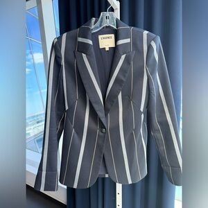 L'AGENCE Black Blazer with Light Gray and Cream Stripes